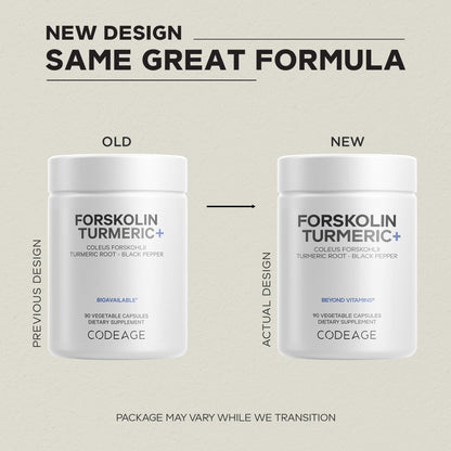Codeage Forskolin, Pure Forskolin Coleus + Organic Turmeric Root Powder, 95% Curcuminoids + Bioperine Black Pepper - 20% Standardized Coleus Forskohlii Supplement - Non-GMO - 90 Capsules CodeageBuy Supplements Australia