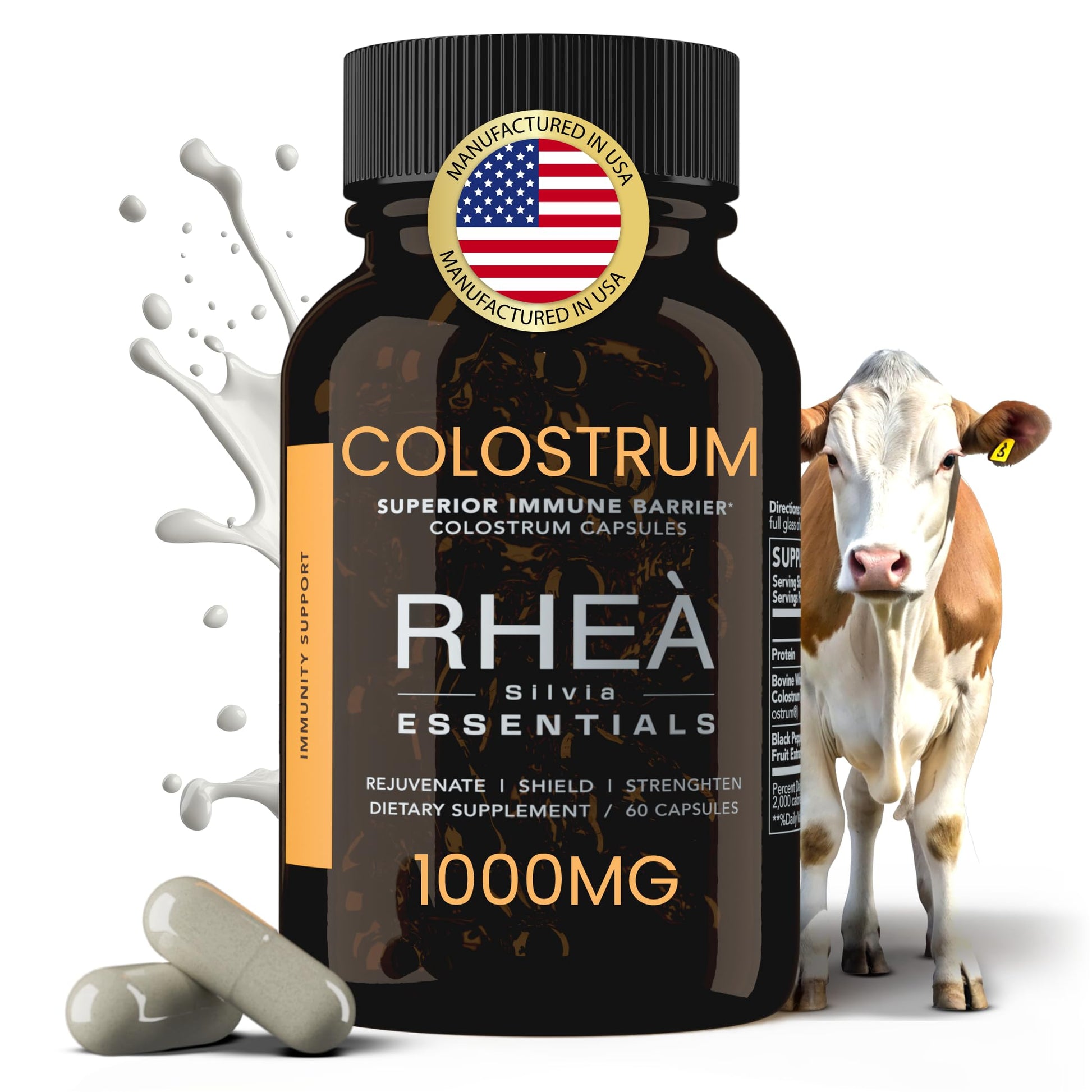 Rhea Bovine Colostrum Supplement for Women, Colostrum Capsules for Gut Health, Digestion, Bloating, Beauty, Immune Support, Bovine Colostrum for Humans, Colostrum Pills (60caps) RHEASILVIABuy Supplements Australia