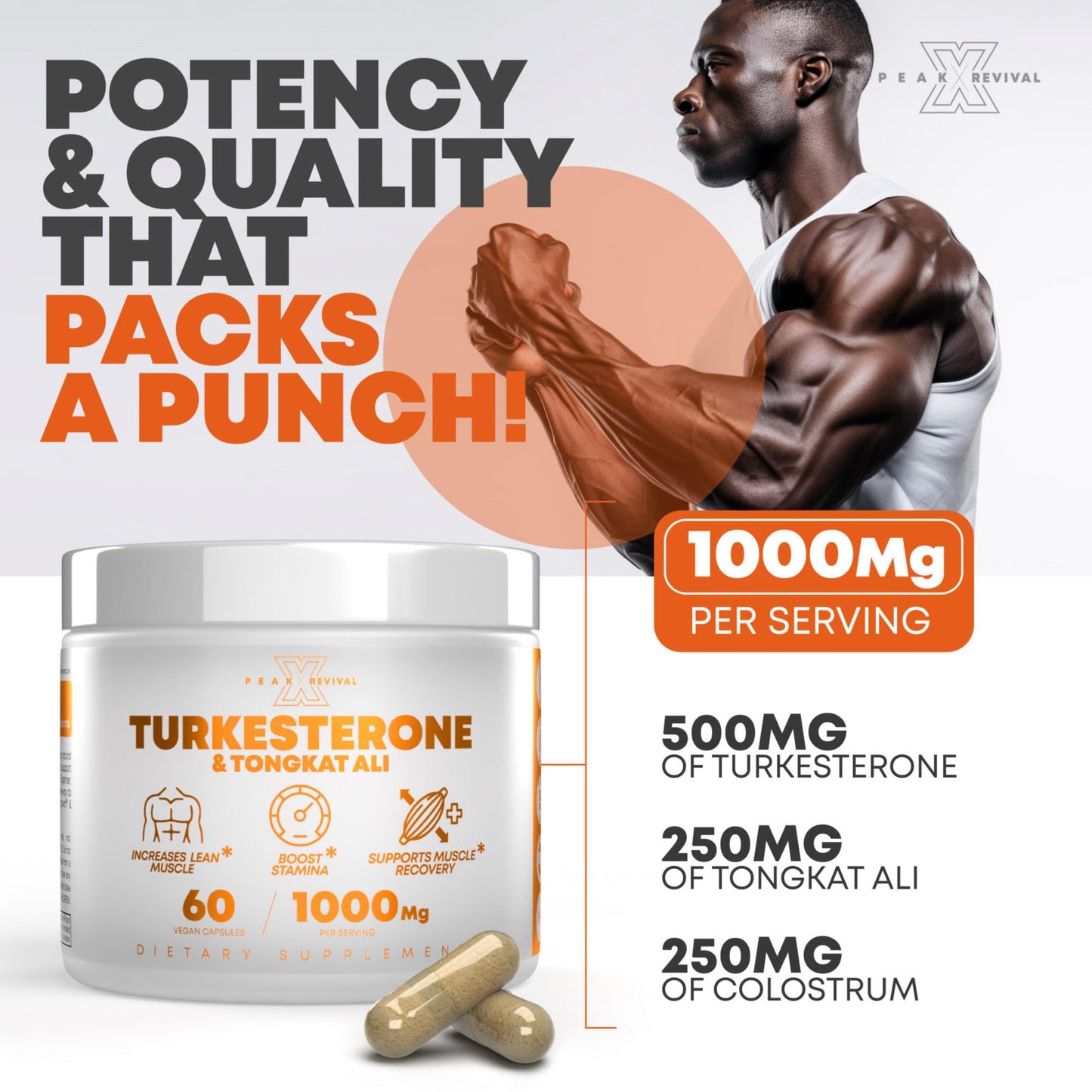 Peak Revival-X Turkesterone & Tongkat Ali 1000mg Supplement - 500mg Ajuga Turkestanica Per Serving Increase Stamina, Lean Muscle Growth & Recovery - Made in The USA (60 Capsules) Peak Revival-XBuy Supplements Australia
