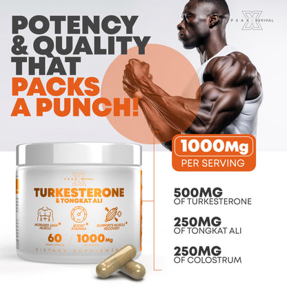 Peak Revival-X Turkesterone & Tongkat Ali 1000mg Supplement - 500mg Ajuga Turkestanica Per Serving Increase Stamina, Lean Muscle Growth & Recovery - Made in The USA (60 Capsules) Peak Revival-XBuy Supplements Australia