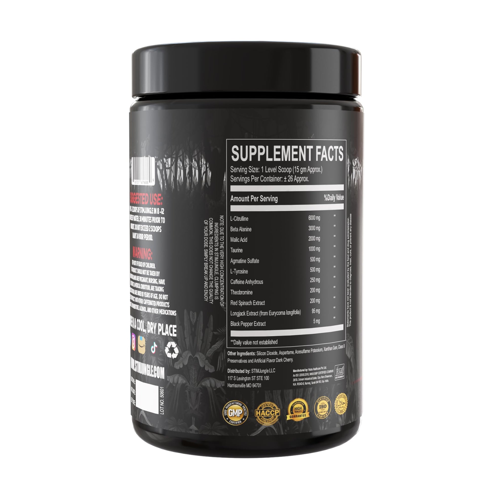 STIMJungle Essential Preworkout •Insane Energy •6G L-Citrulline •3G Beta Alanine •Tongkat Ali •Caffeine •Theobromine