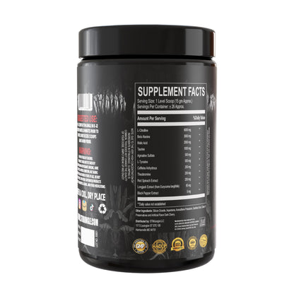 STIMJungle Essential Preworkout •Insane Energy •6G L-Citrulline •3G Beta Alanine •Tongkat Ali •Caffeine •Theobromine