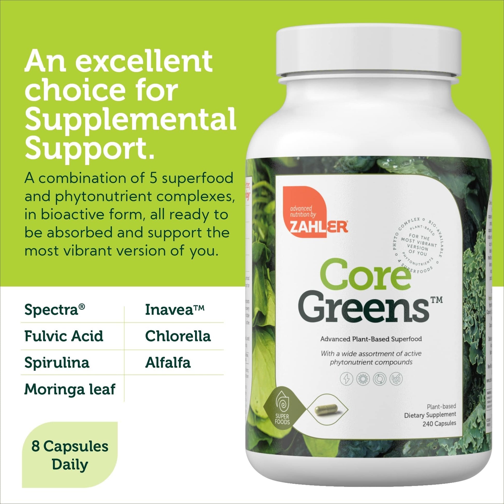 Zahler Core Greens, Superfood Greens Capsules, Super Greens with Spirulina, Chlorella, Spectra Blend and More, Kosher, 240 Capsule (240 Capsules) ZahlerBuy Supplements Australia