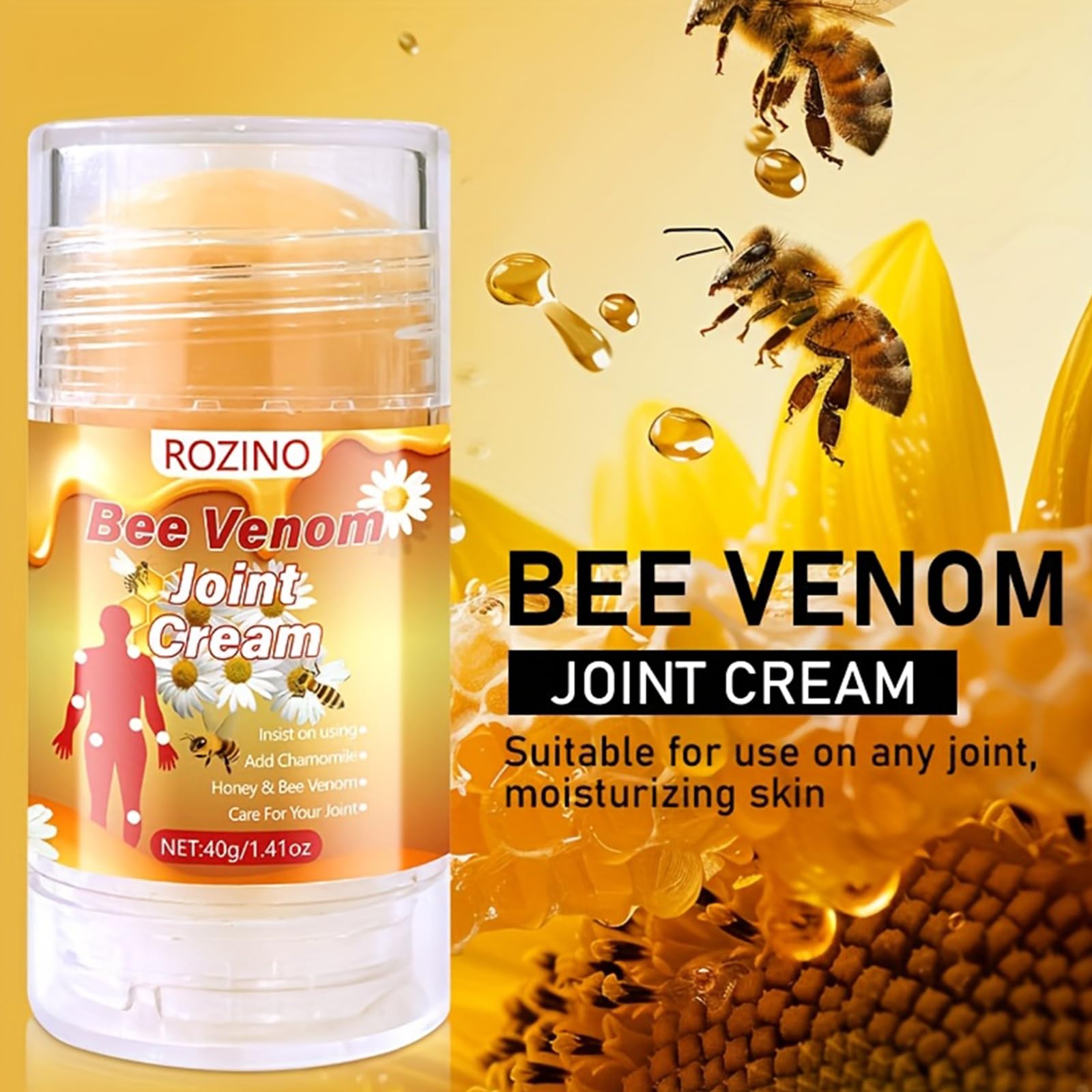 Bee Venom Joint Cream – Advanced Joint Support Cream with Honey & Chamomile, Soothing Formula for Aches & Stiffness in Knees, Hands, Back, Natural Relief Cream for Daily Joint Care (Bee venom) GenericBuy Supplements Australia