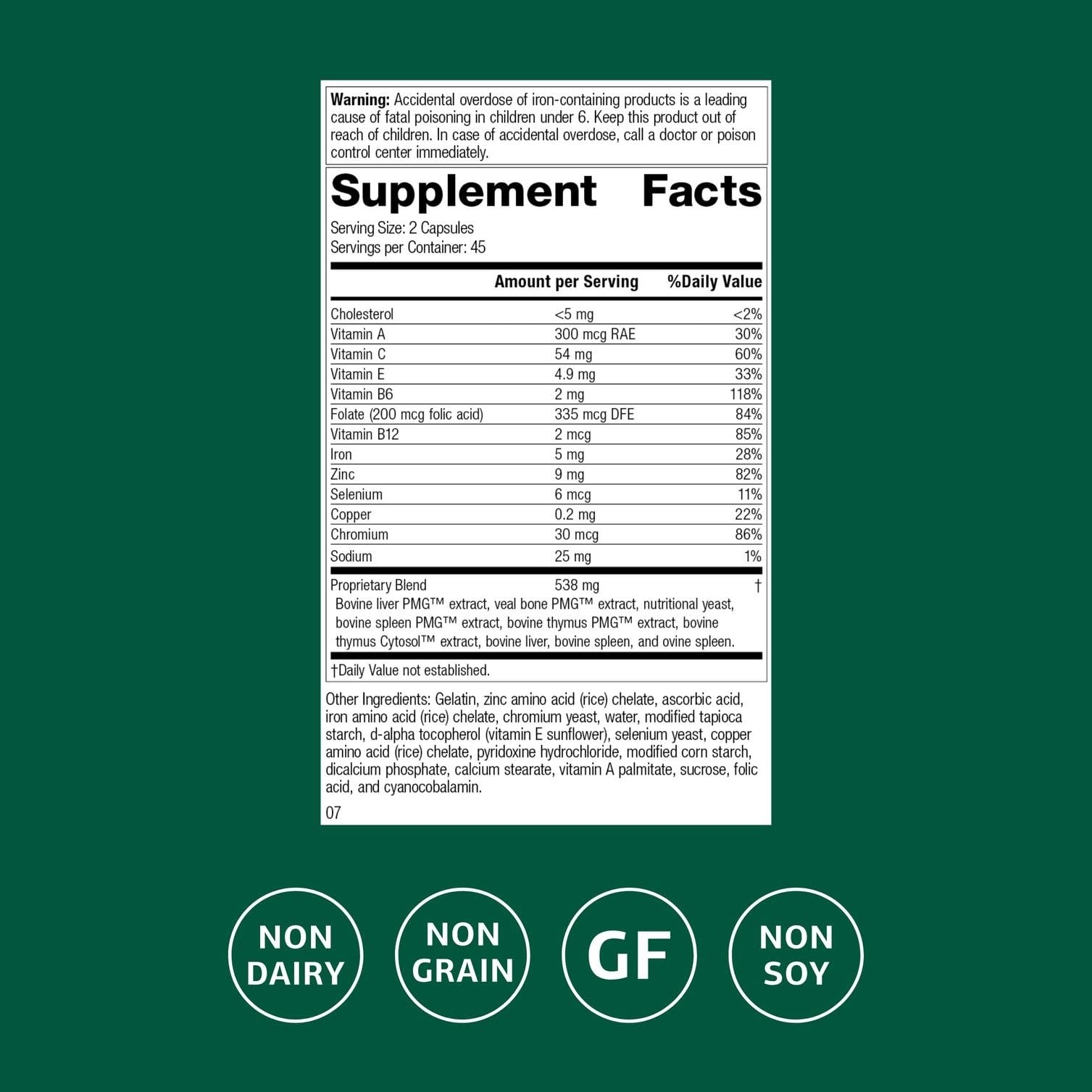 Standard Process Inc. Immuplex - Daily Immune Support Supplement with Folate, Iron, Vitamin C & Vitamin A - Mineral Supplement with Antioxidant Ingredients - 90 Capsules Standard Process Inc.Buy Supplements Australia
