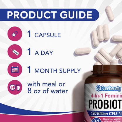 Surebounty Probiotics for Women, 120 Billion CFU 34 Strains, Prebiotics + Digestive Enzymes SurebountyBuy Supplements Australia