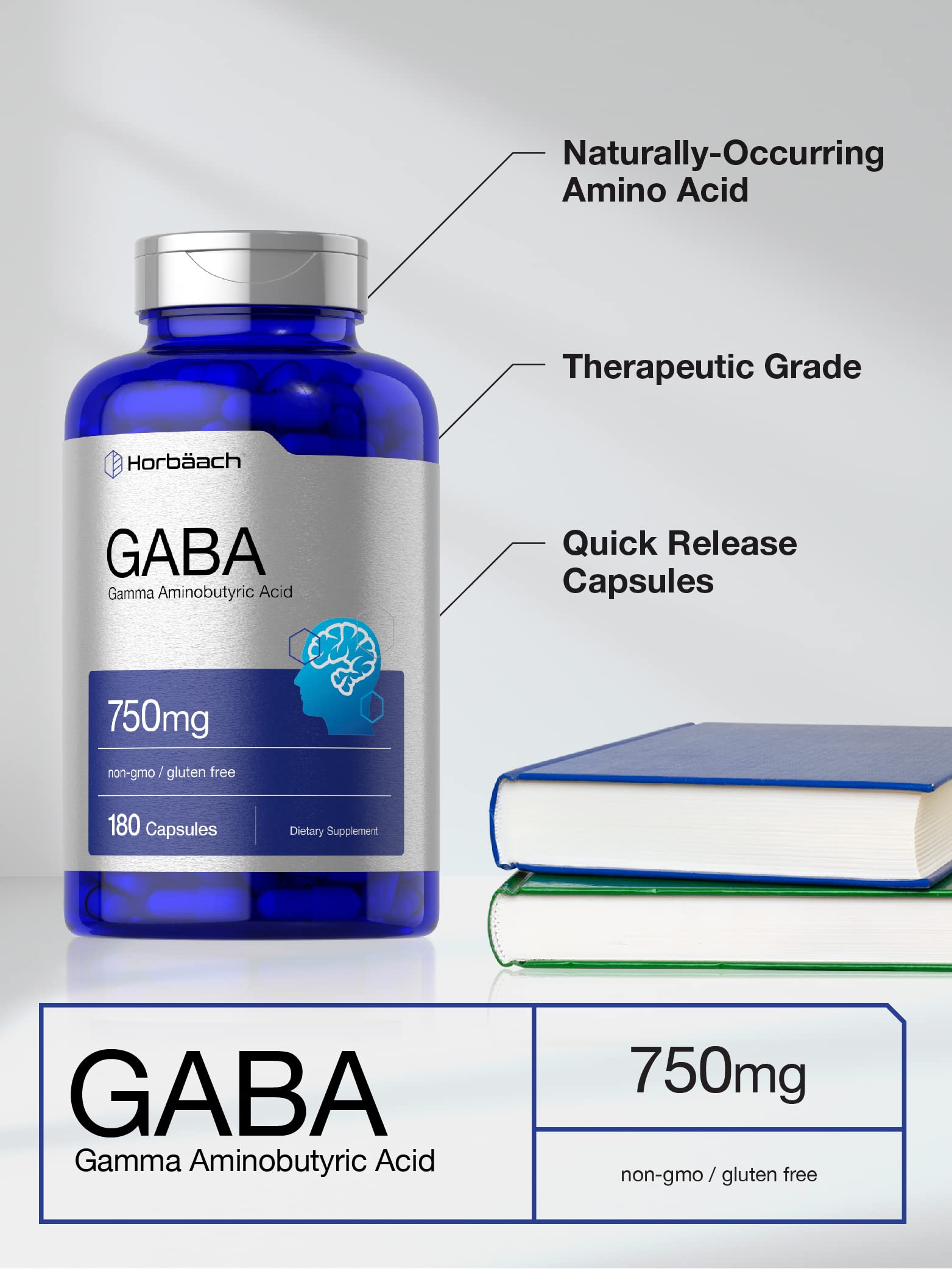 GABA 750mg | 180 Capsules | Gamma Aminobutyric Acid Supplement HorbäachBuy Supplements Australia