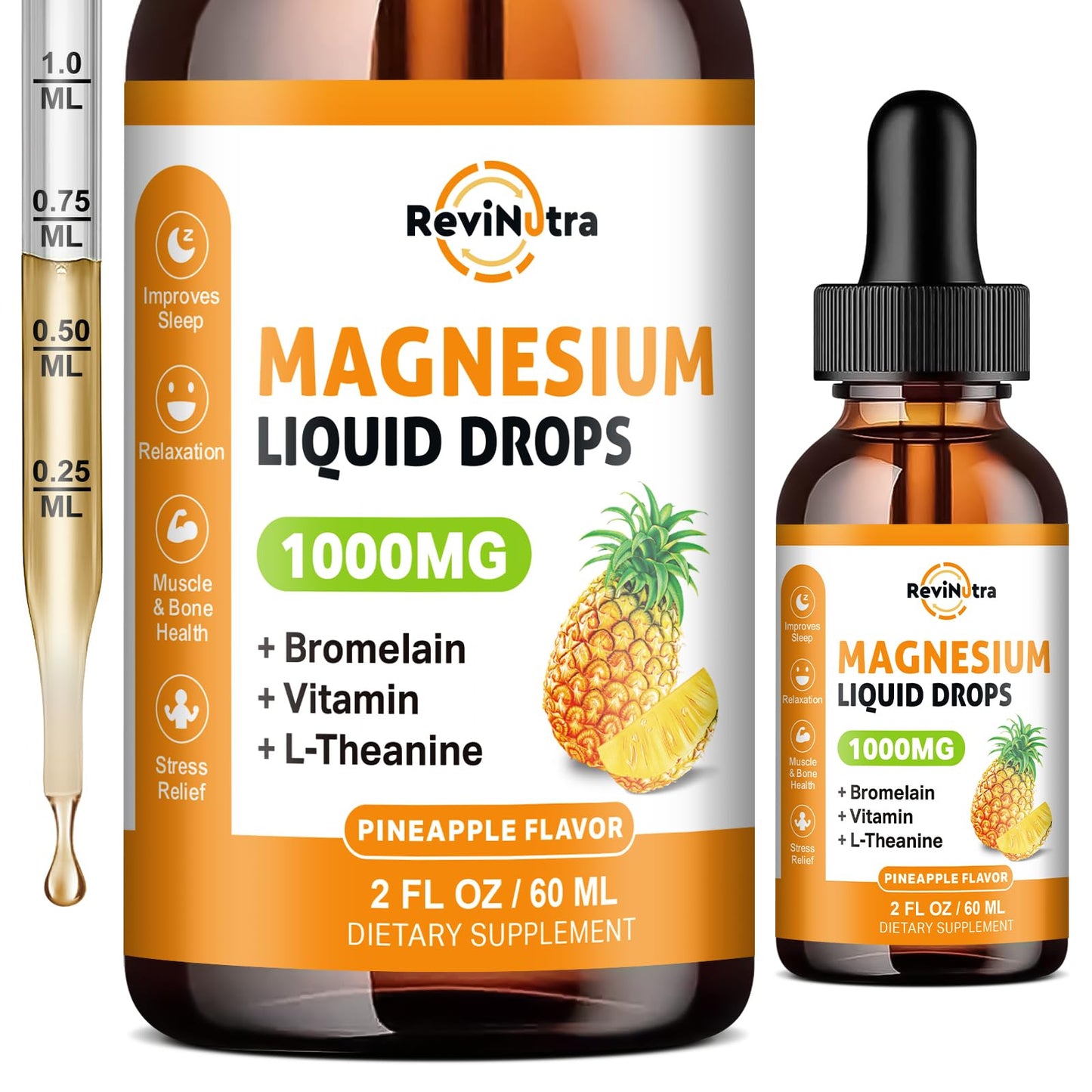 Magnesium Glycinate Liquid Drops, 1000mg of Liquid Magnesium Complex Supplement for Sleep, Nerve, Energy, Muscle, Bone, Calm & Digestion, High Absorption, 2 Fl Oz, Sugar-Free Pineapple Flavor ReviNutraBuy Supplements Australia