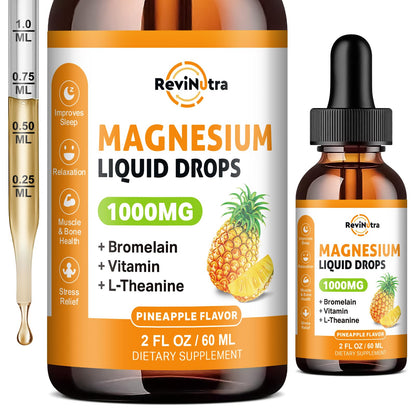Magnesium Glycinate Liquid Drops, 1000mg of Liquid Magnesium Complex Supplement for Sleep, Nerve, Energy, Muscle, Bone, Calm & Digestion, High Absorption, 2 Fl Oz, Sugar-Free Pineapple Flavor ReviNutraBuy Supplements Australia