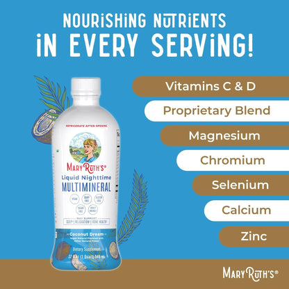 MaryRuth's Multivitamin Gummies for Women (Cherry & Raspberry) & Liquid Nighttime Multimineral Coconut (32oz) | Clean Label Project Verified MARYRUTH'S