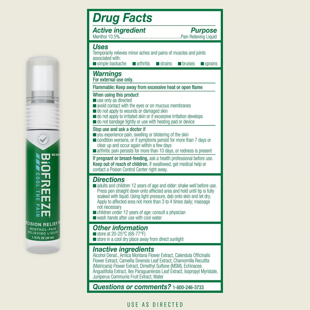 Biofreeze Precision Pain Relief Pen, Arthritis Pain Reliever, Mess-Free Cooling Joint Pain Relief, Menthol Pain Relief Liquid 1.15 Fl Oz BiofreezeBuy Supplements Australia
