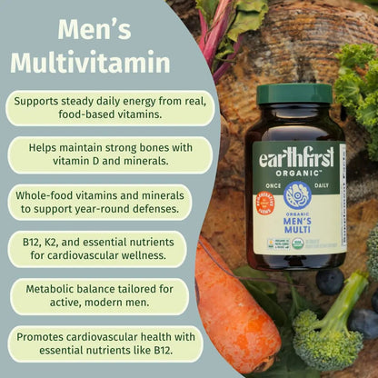 EarthFirst Organic Men’s Multi Once Daily, Whole-Food Multivitamin with 19 Vitamins & Minerals for Energy, Heart, Bone Strength EarthFirst OrganicBuy Supplements Australia