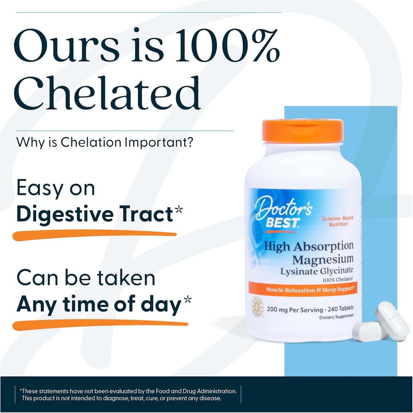 Doctor's Best High Absorption Magnesium Glycinate Lysinate Supplement for Sleep Support - Chelated Magnesium Tablets for Women & Men, 200mg per Serving, Supports Calm & Relaxation, Vegan - 120 Count Doctor's BESTBuy Supplements Australia