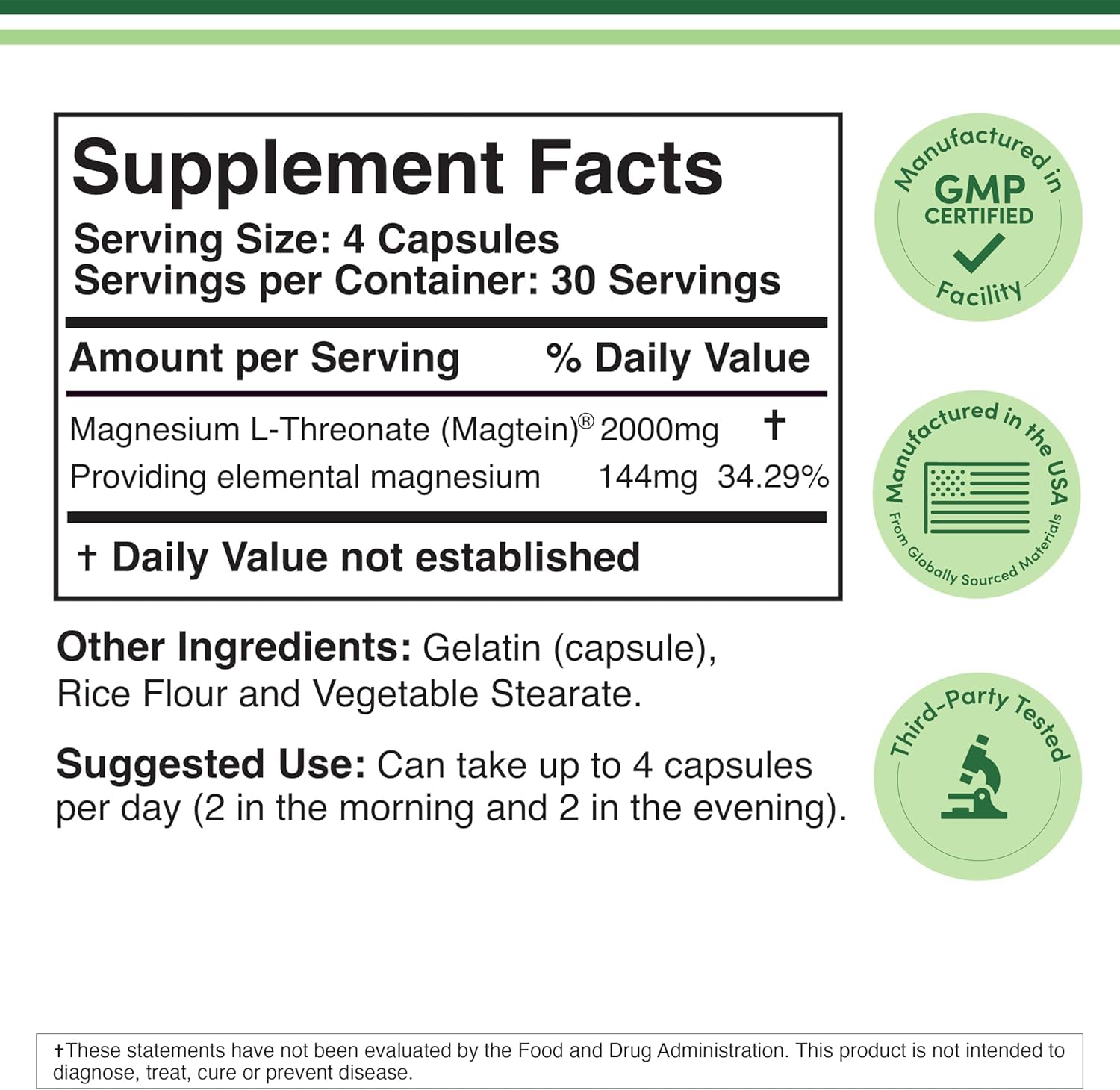 Magnesium L Threonate, Magtein, Sleep and Cognitive Support – High Absorption – Most Bioavailable Form of Magnesium – 2,000 mg – 120 Capsules Double Wood SupplementsBuy Supplements Australia
