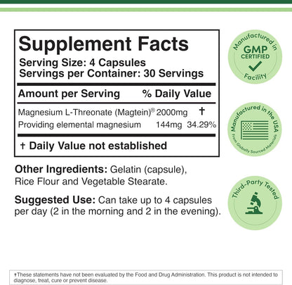 Magnesium L Threonate, Magtein, Sleep and Cognitive Support – High Absorption – Most Bioavailable Form of Magnesium – 2,000 mg – 120 Capsules Double Wood SupplementsBuy Supplements Australia