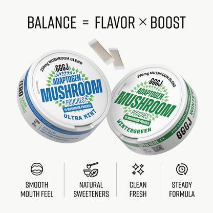 Adaptogen Mushroom Nootropic Pouches (4 Pack Bundle) - 250mg Mushroom Blend + 165mg Energy Blend, Nicotine Free & Caffeine Free, Ultra Pouch with Lion's Mane, Cordyceps, Reishi, Alpha-GPC, L-Theanine GGGJBuy Supplements Australia
