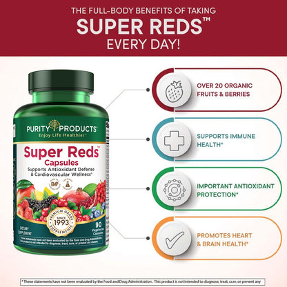 Purity Products Super Reds Capsules Formula (20+ Organic Super Fruits and Berries) Certified Organic Phytonutrients - 90 Capsules Purity ProductsBuy Supplements Australia