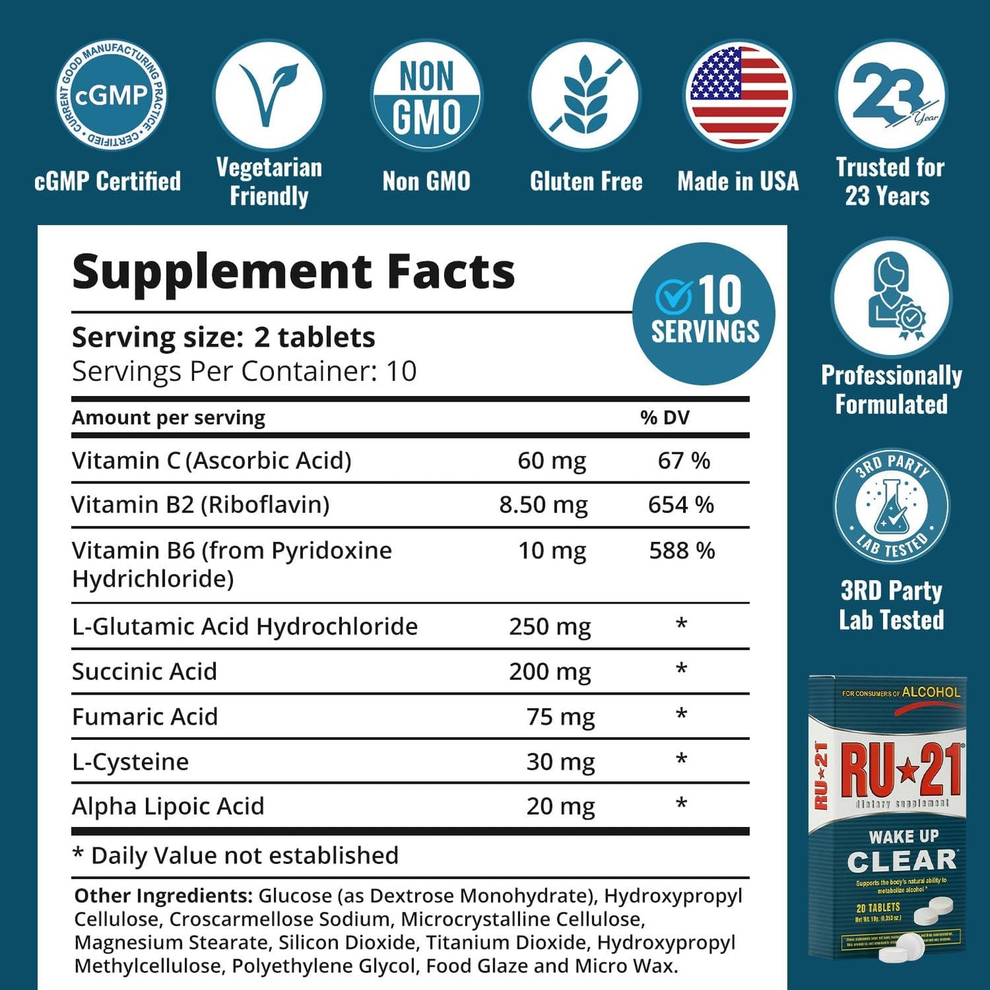 RU-21 The Supplement for When You Want to Drink & Go to Work The Next Morning | Feel Better After Celebrating & Support Your Liver | Trusted for 23+ Years | Made in USA (20 Pills, 10 Servings) RU-21Buy Supplements Australia