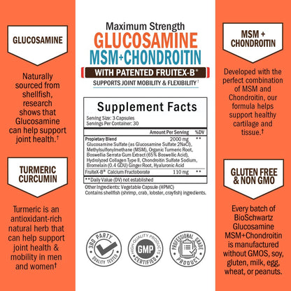 Glucosamine Chondroitin MSM 2110mg - Joint Support Supplement with Turmeric BioSchwartzBuy Supplements Australia