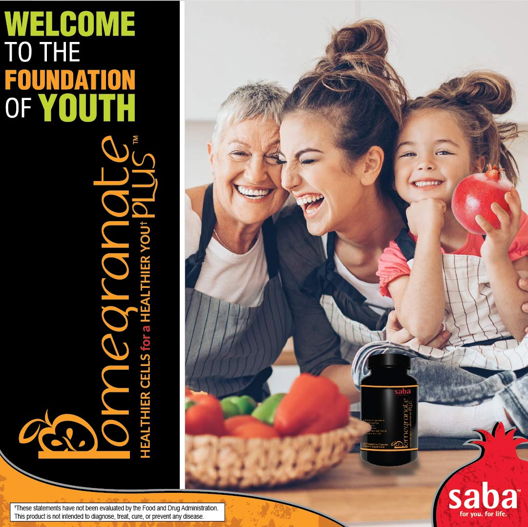 Saba Pomegranate Plus – Antioxidant Supplement with Astaxanthin & Adaptogens | Immune, Skin, Heart & Brain Support | Daily Stress & Cellular Wellness | 60 Capsules SabaBuy Supplements Australia