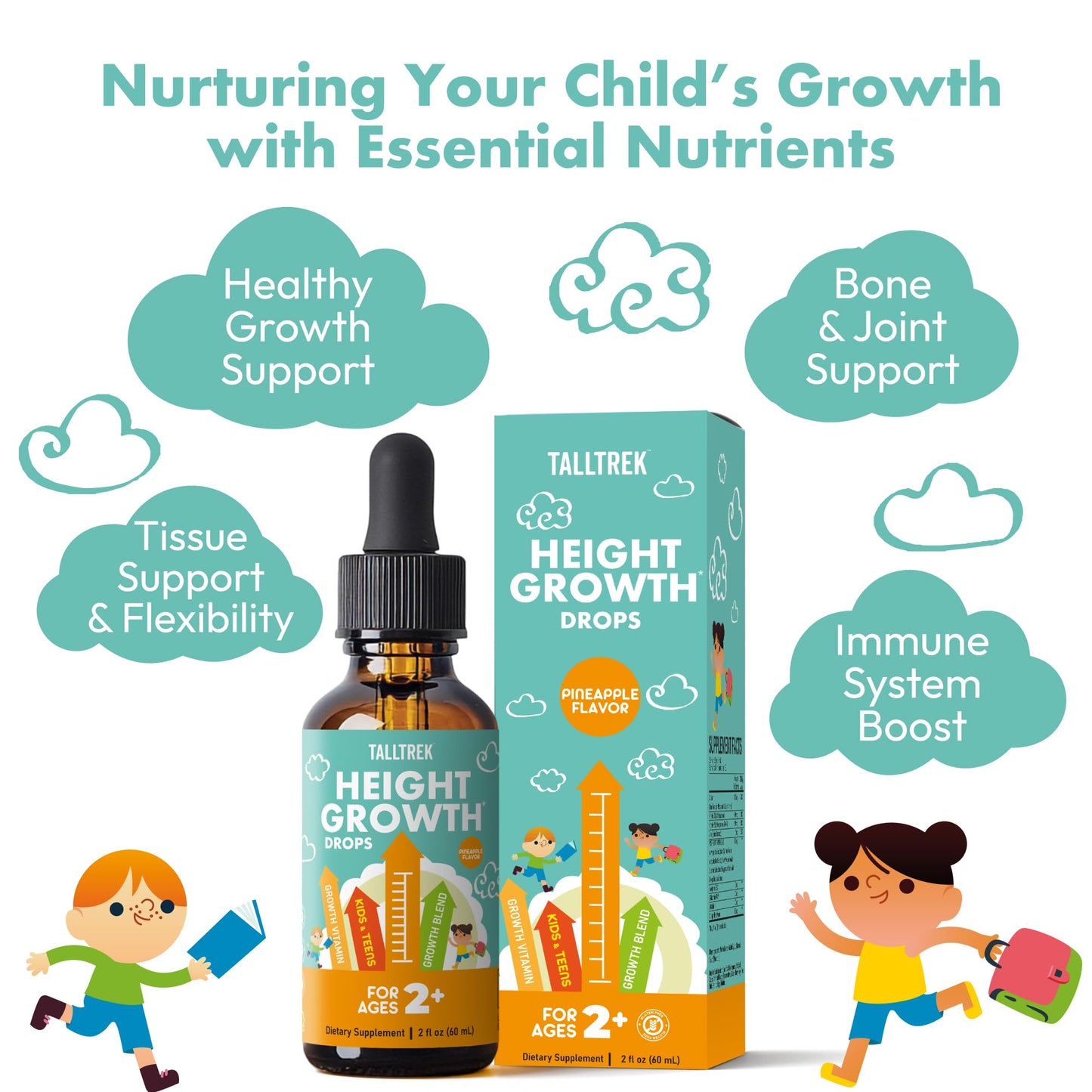 TallTrek Height Growth Supplement Drops for Kids - Teens Bone Growth Height Increase and Maximizer Immune Health Drops with Vitamins D3 K2 Zinc & Calcium - Gluten Free Vegan Pineapple Flavor TallTrekBuy Supplements Australia