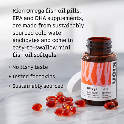 Kion Omega - Omega 3 Fatty Acid Supplements - DHA Supplements - Mini Fish Oil Softgels - Omega 3 DHA EPA Fish Oil Pills - Fish Oil 1,000 mg - 30 Servings KionBuy Supplements Australia