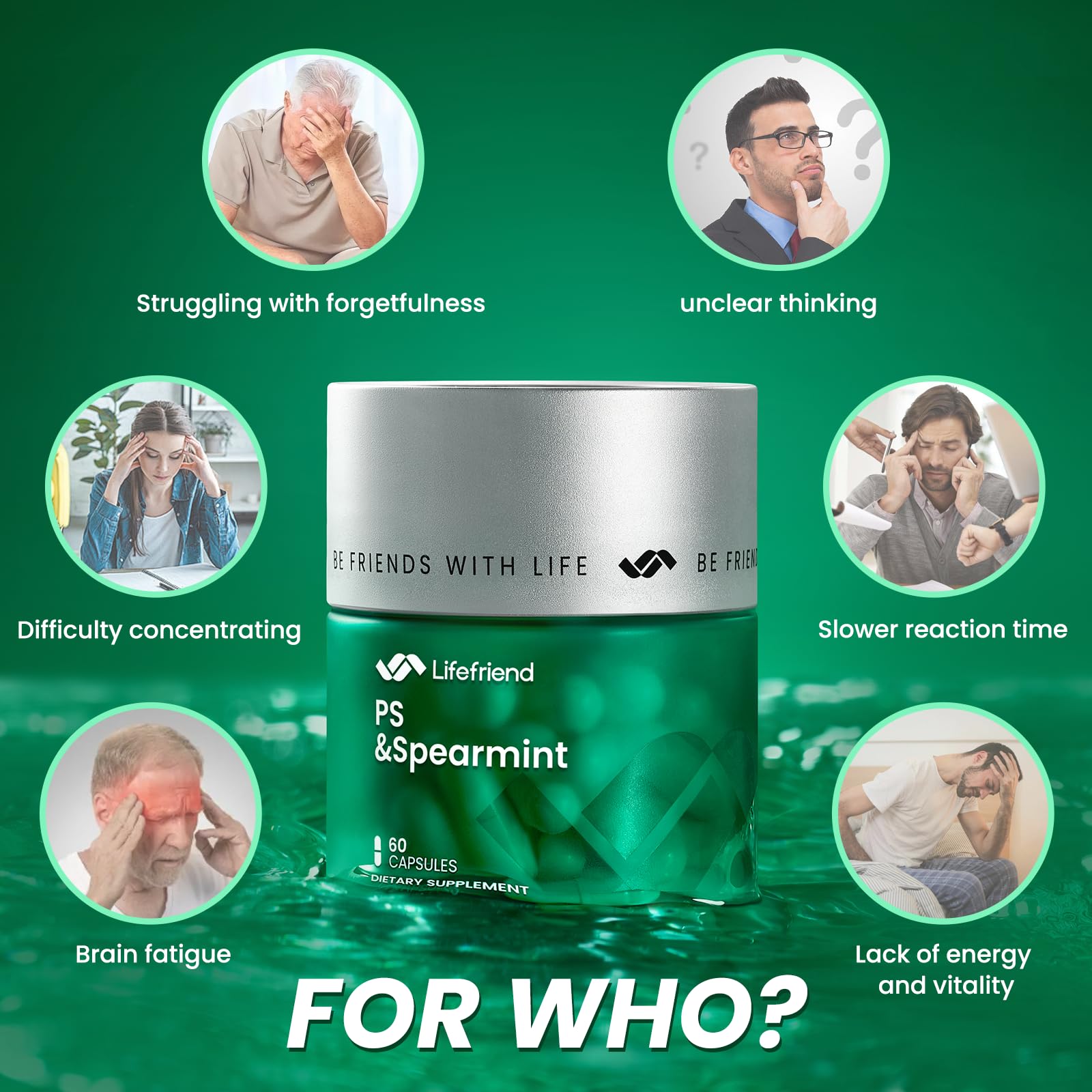 PhosphatidylSerine Memory & Focus Supplement with DHA, Spearmint, Magnesium & Ashwagandha – Brain Clarity, Stress Relief & Cognitive Support – Gluten-Free Vegan, 60 Capsules LIFEFRIENDBuy Supplements Australia