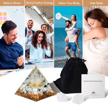 Hopeseed Orgone Pyramid for Positive Energy, Orgonite Rainbow Moonstone&White Crystal HopeseedBuy Supplements Australia
