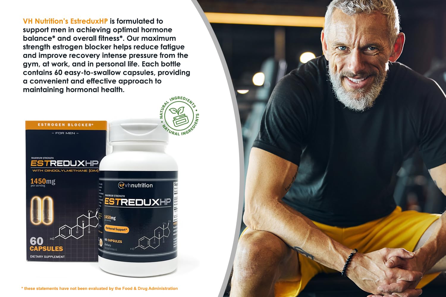 VH Nutrition ESTREDUX HP - with DIM | Estrogen Blocker for Men* | 1450mg of Maximum Strength Hormone Support, Tongkat Ali, Ashwagandha | 60 Capsules VH NutritionBuy Supplements Australia