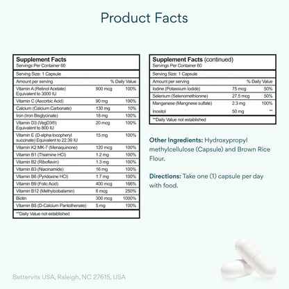 Bettervits Multivitamin for Women & Men | Womens Daily Multivitamin with 13 Essential Vitamins Iron, Iodine, Calcium and Biotin B BETTERVITSBuy Supplements Australia