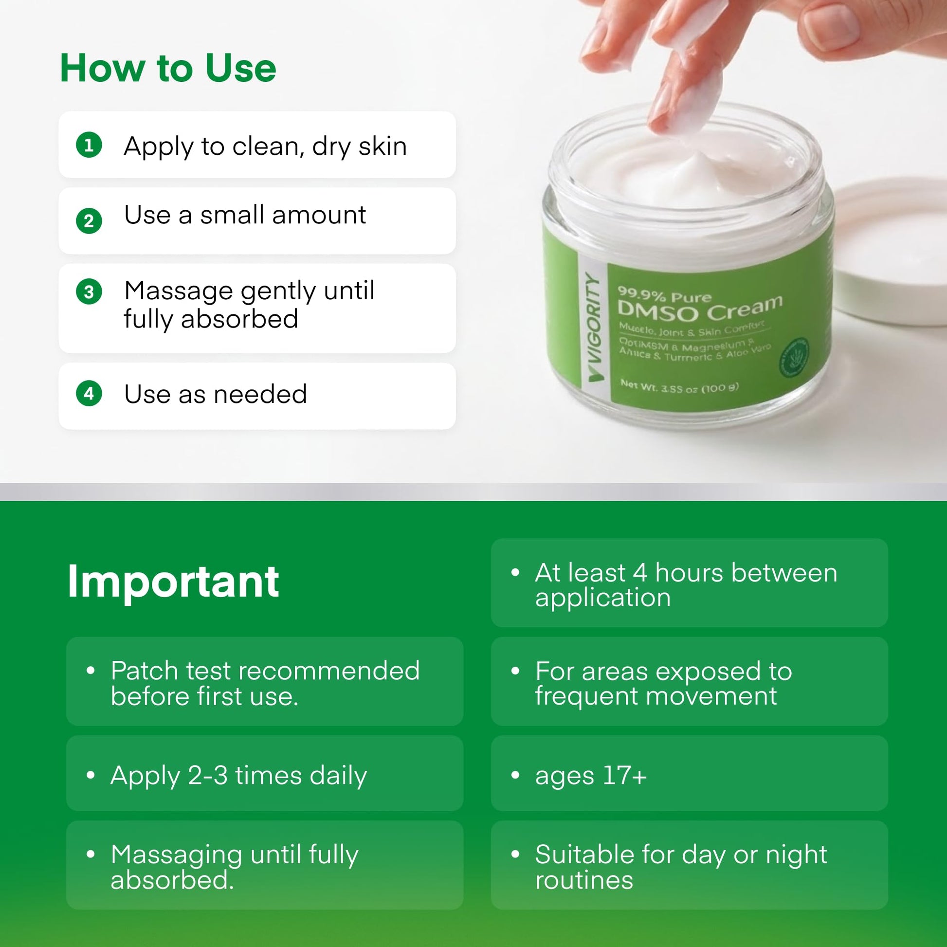 Vigority DMSO Cream 99.9% Pure for Topical Joint, Muscle Comfort - DMSO Pharmaceutical Grade Cream with Arnica, Magnesium, Turmeric, OptiMSM, Aloe Vera 2 Pack VigorityBuy Supplements Australia