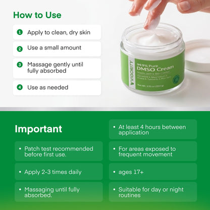 Vigority DMSO Cream 99.9% Pure for Topical Joint, Muscle Comfort - DMSO Pharmaceutical Grade Cream with Arnica, Magnesium, Turmeric, OptiMSM, Aloe Vera 2 Pack VigorityBuy Supplements Australia