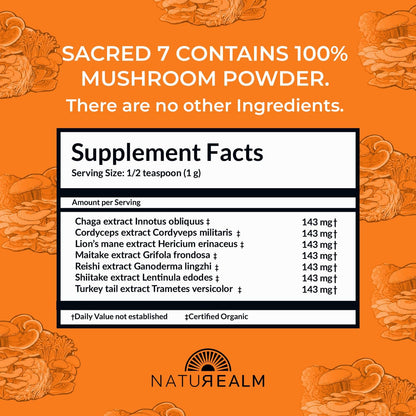 Naturealm Sacred 7 Mushroom Extract Powder - USDA Organic - Lion's Mane, Reishi NaturealmBuy Supplements Australia