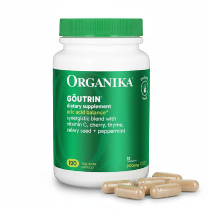 Organika Goutrin Uric Acid Flush for Gout (120 Caps): Gentle Gout Support with Cherry, Thyme, Celery Seed, Peppermint, & VIT C: Clean & Vegan Gout Supplements for Men & Women - Metabolism & Mobility OrganikaBuy Supplements Australia