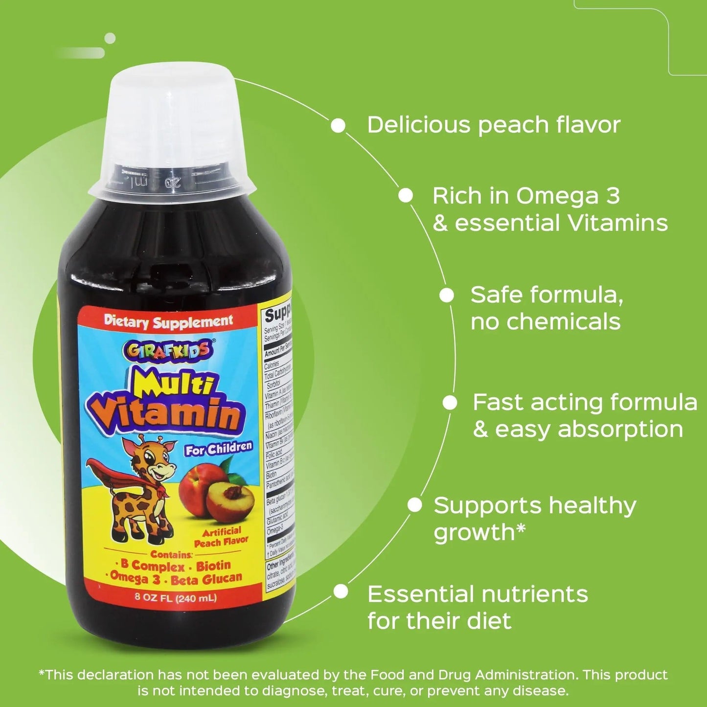 GirafKids Multivitamin Syrup + Liquid Vitamin C Bundle for Kids Ages 4+ | Omega-3, Beta Glucan, Folic Acid & Antioxidant Support | Peach & Orange Flavors PHARMADELBuy Supplements Australia