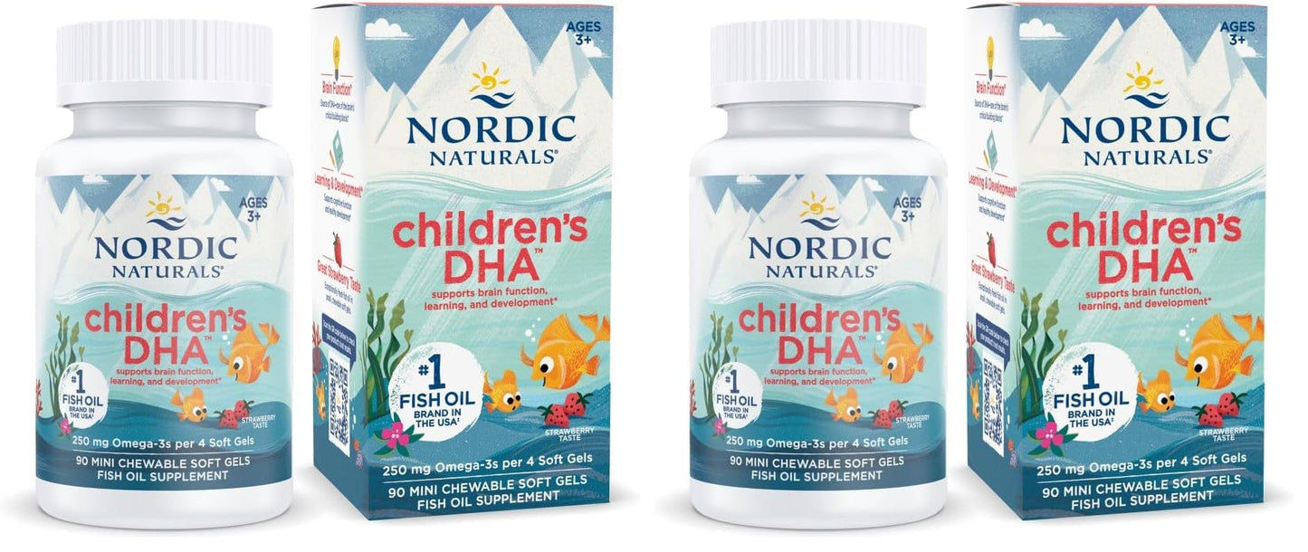 Nordic Naturals Children’s DHA, Strawberry - 90 Mini Chewable Soft Gels for Kids - 250 mg Omega-3 with EPA & DHA - Brain Development & Function - Non-GMO - 22 Servings (Pack of 2) Nordic NaturalsBuy Supplements Australia