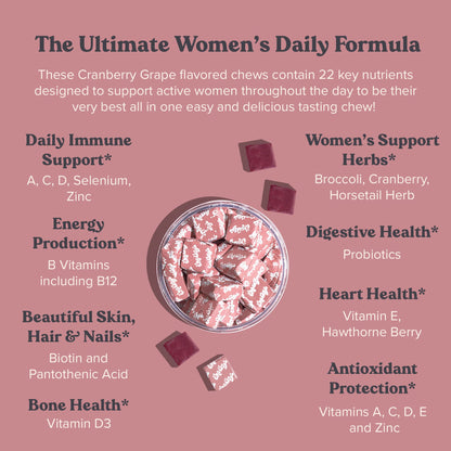 Chewsy Women's Multivitamin Chews, Immune & Energy Support, Vitamins C, B12, A, D, E CHEWSYBuy Supplements Australia