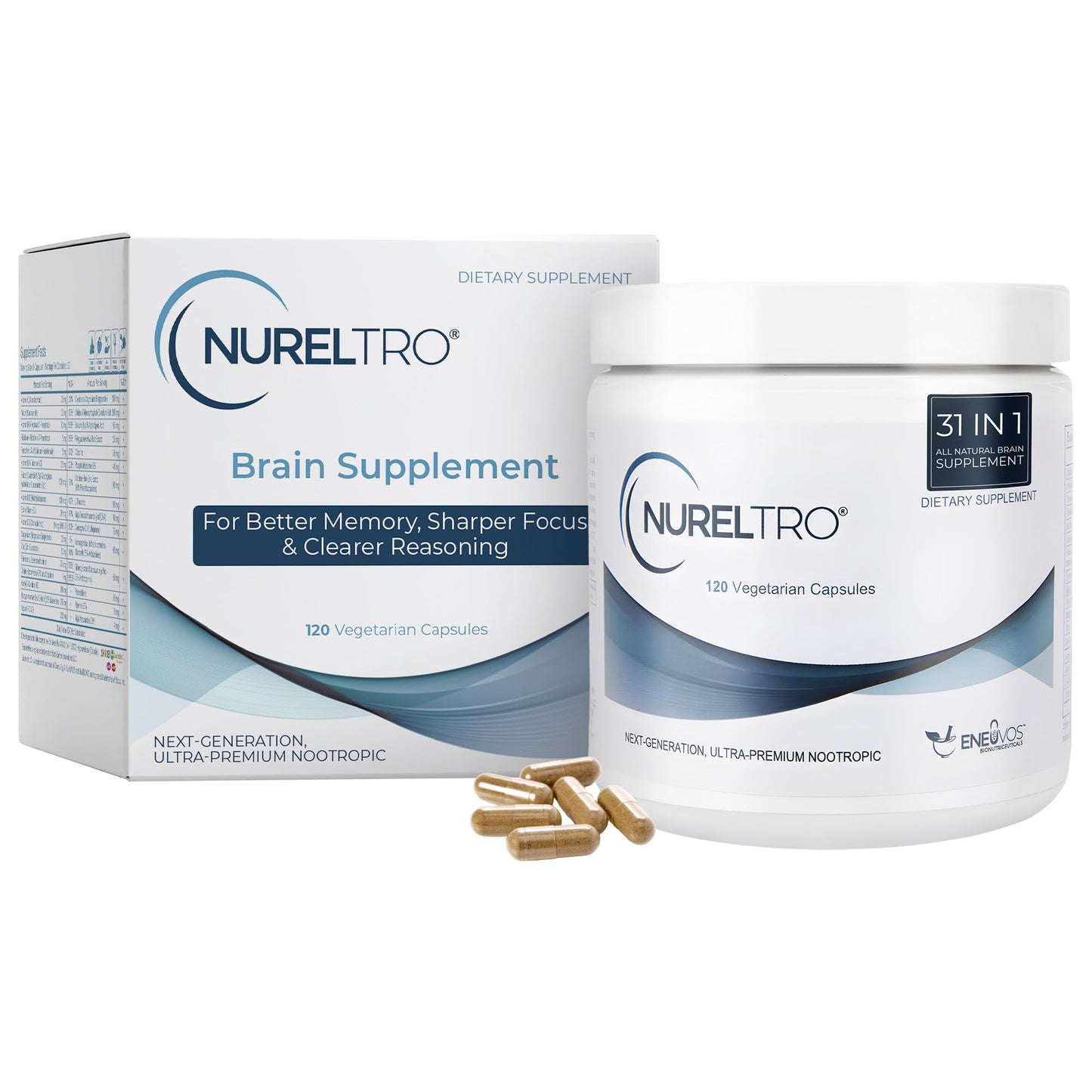 Nureltro All-in-One Nootropic Brain Supplement for Adults and Seniors w/Shoden® Ashwagandha | Supports Memory, Focus, Mood, Mental Clarity, and Brain Health - Caffeine-Free (120 Capsules) NureltroBuy Supplements Australia