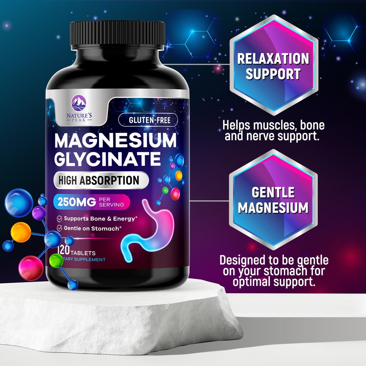 Magnesium Glycinate Supplement 250mg - 100% Chelated & Purified - to Support Sleep, Heart Health, Muscles, & Bone Strength - Best Absorption Magnesium Glycinate Capsules, Bottled in USA - 120 Tablets Nature's PeakBuy Supplements Australia