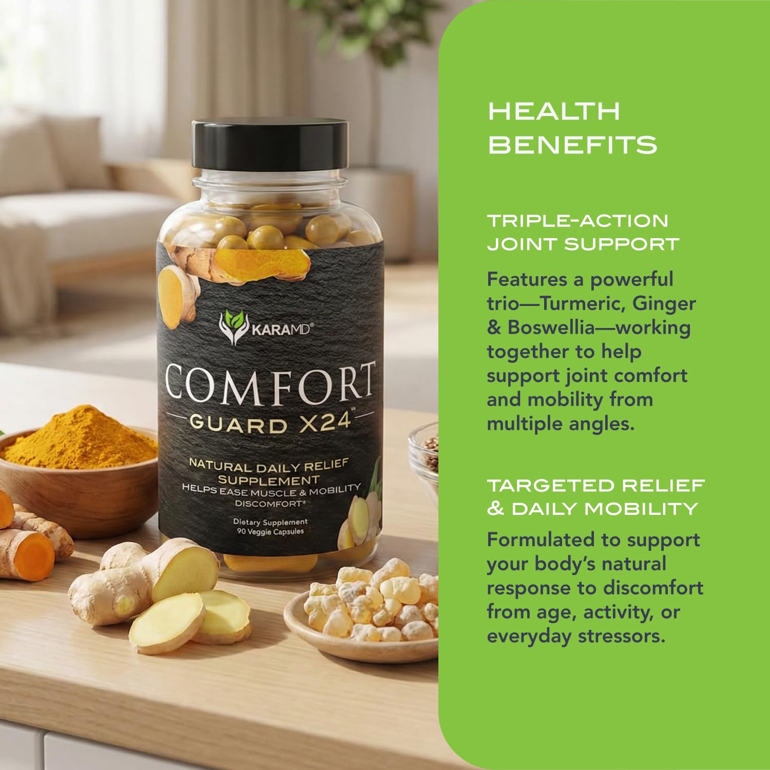 KaraMD Comfort Guard X24 | Joint & Movement Support Supplement | Turmeric Curcumin, Boswellia & Ginger | Ease Muscle Discomfort & Joint Stiffness | Non-GMO, Gluten Free & Vegan Friendly (30 Servings) KaraMDBuy Supplements Australia