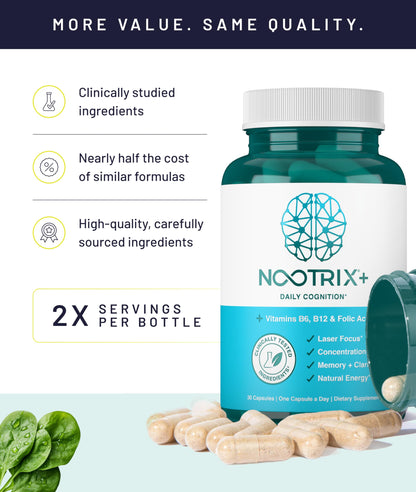 Nootrix Brain Plus Nootropic Supplement | Supports Memory, Mental Focus, Cognitive Health & Energy | Promotes Healthy Mood & Brain Function | Vitamin B1, Vitamin B6 & Vitamin B12 | 30 Capsules NootrixBuy Supplements Australia