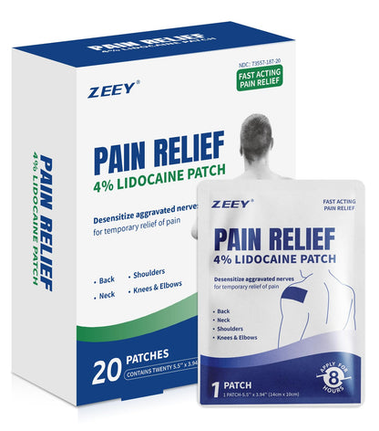 ZEEY 4% Lidocaine Pain Relief Patches, Maximum Strength OTC, for Back, Knee, Neck, Shoulders, Joints, Muscle Soreness, Fast Acting, Topical Anesthetic, Large Gel Patch, 5.5" x 3.94", 20Ct ZEEYBuy Supplements Australia