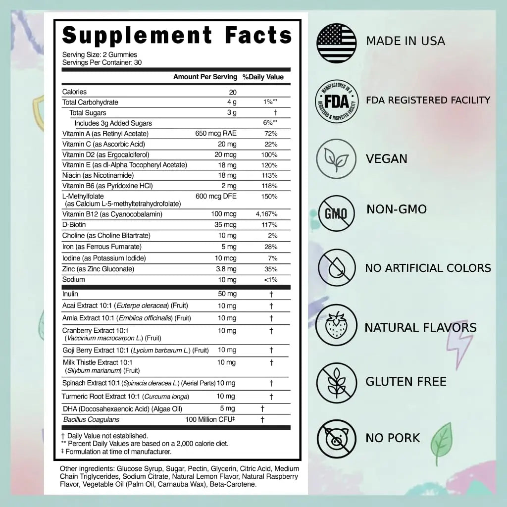 Everher Multivitamin Gummies | Essential Vitamins, Minerals & Herbs | Immune Support, Energy & Focus | with DHA Algae Oil & Probiotics | EverherBuy Supplements Australia
