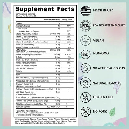 Everher Multivitamin Gummies | Essential Vitamins, Minerals & Herbs | Immune Support, Energy & Focus | with DHA Algae Oil & Probiotics | EverherBuy Supplements Australia