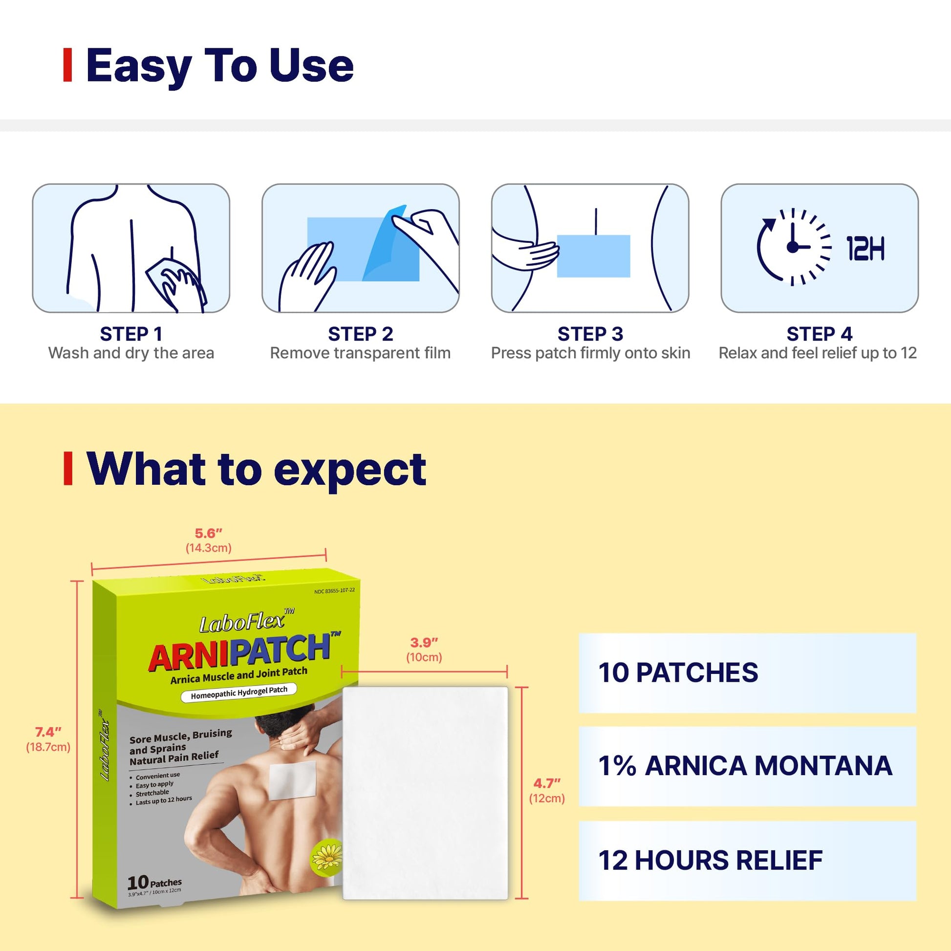 Arnica Hydrogel Pain Relief Patches | Natural Relief for Muscle, Joint, Bruises & Swelling | Flexible, Non-Greasy & Long-Lasting | Great for Back, Knee & Neck Pain (3.9"x4.7", 10, Count) Wooshin LabottachBuy Supplements Australia