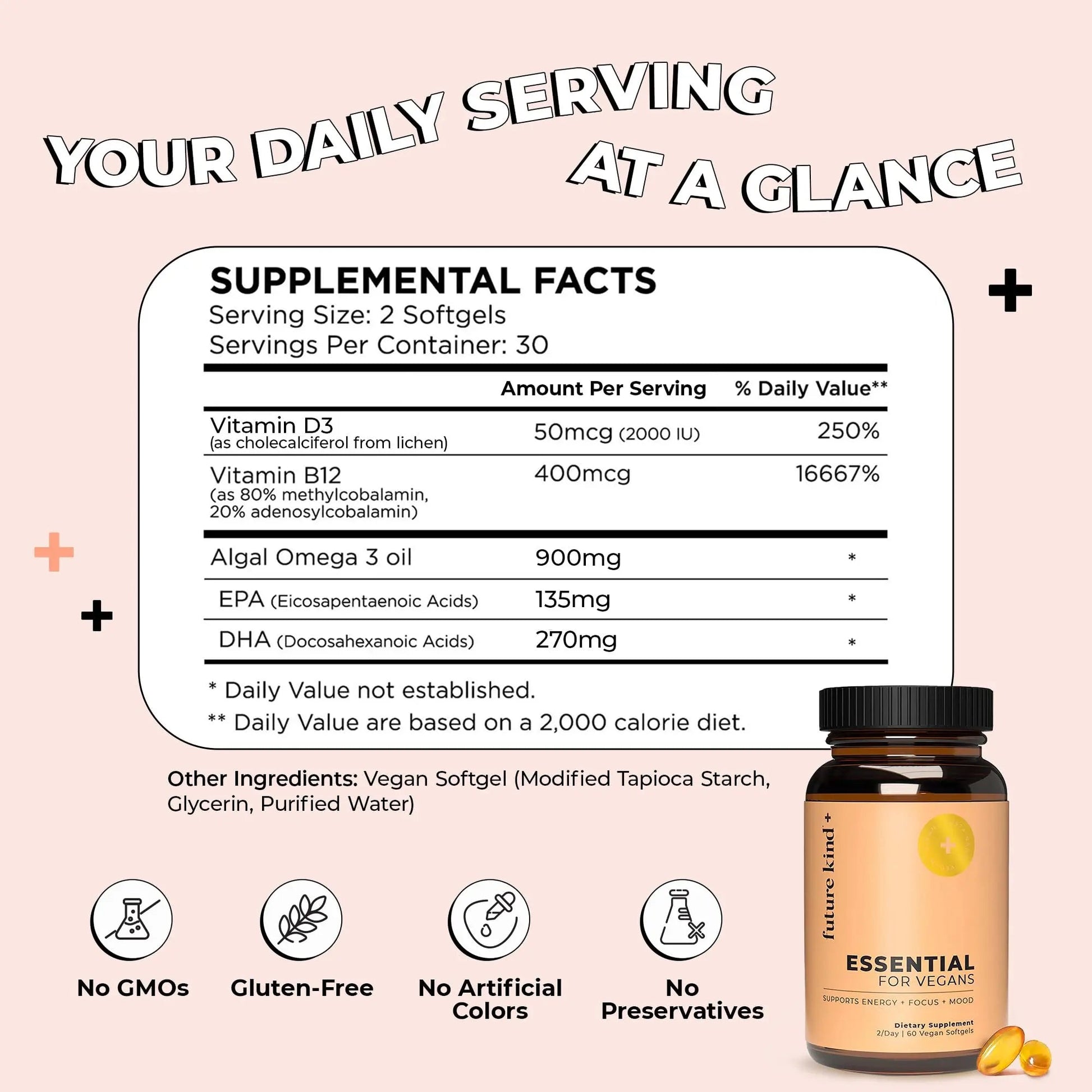 Future Kind 3 in 1 Daily Multivitamin - for Energy, Clarity, Active Wellness Support with B12, D3, and Algal Omega-3 - Essential Vegan Multivitamin for Women & Men Future KindBuy Supplements Australia