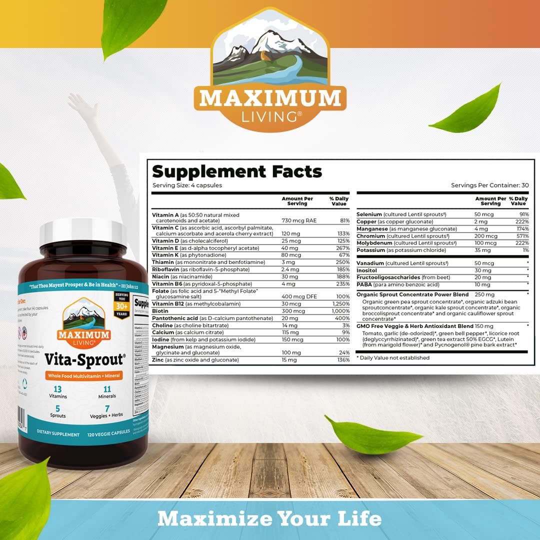Maximum Living - Vita-Sprout Whole-Food Multivitamin & Phytonutrient Blend - 120 Capsules Maximum LivingBuy Supplements Australia