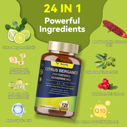 Citrus Bergamot Supplement for High Cholesterol - Italian Citrus Bergamot & Plant Sterols Stanols Natural Way to Balance Cholesterol Level,