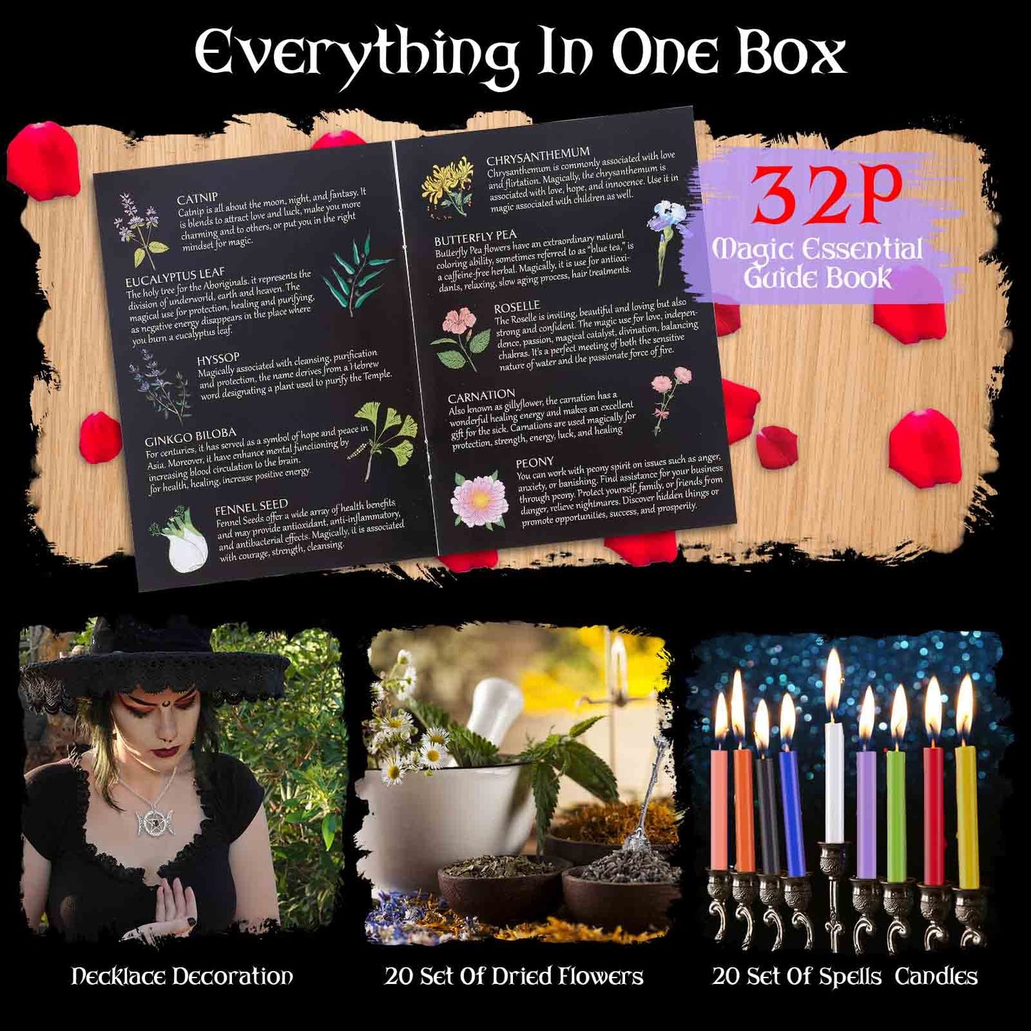 SHYSHINY Witchcraft Supplies Kit for Wiccan Spells, 95 Pack of 7 Chakra Stones, Crystals, Dried Herbs SHYSHINYBuy Supplements Australia