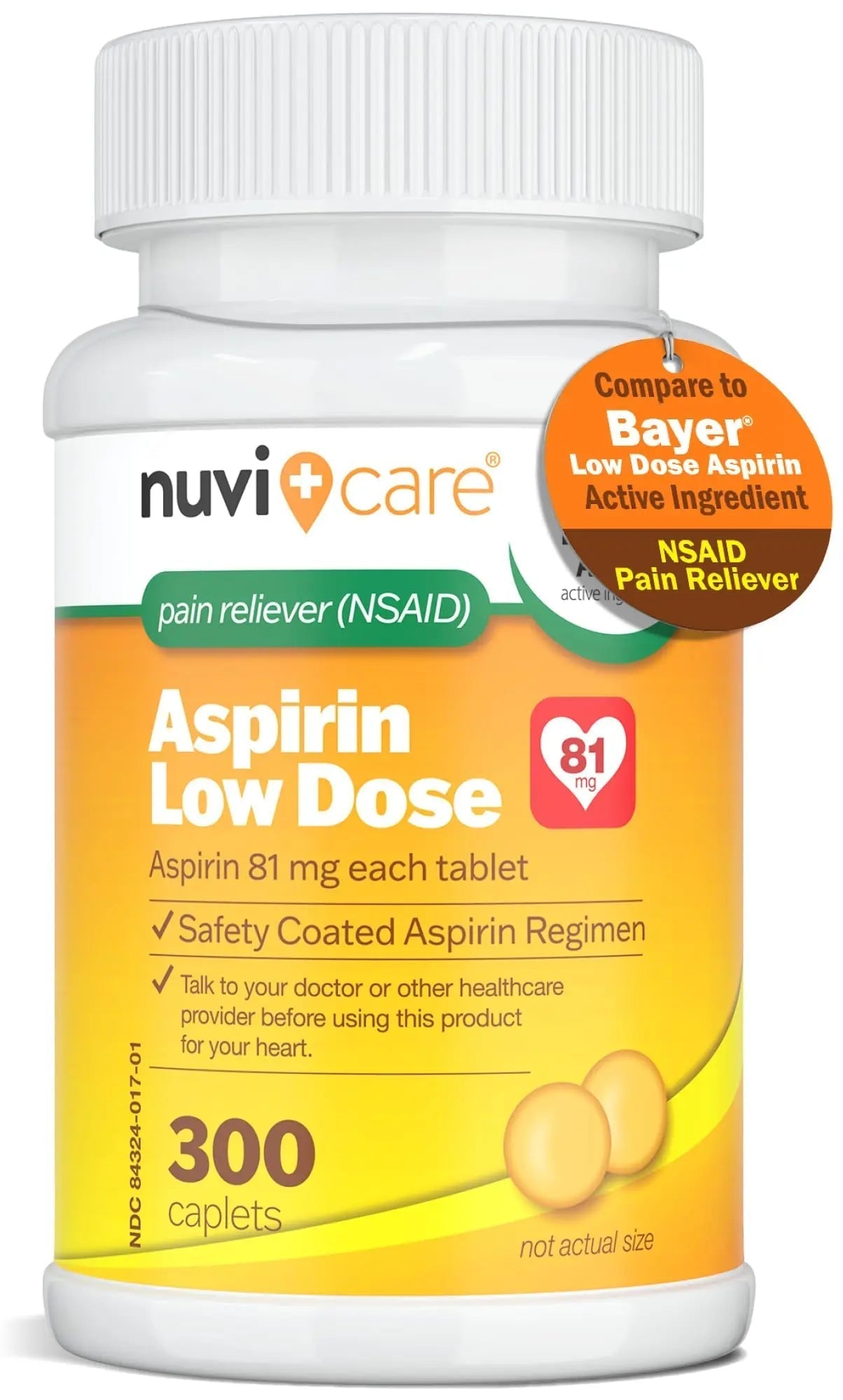 NUVICARE Low Dose Aspirin 81mg for Adults Coated Caplets - Compare to Active Ingredient in Low Dose Bayer Aspirin for Adults - Safety Coated (300 Count) NUVICAREBuy Supplements Australia